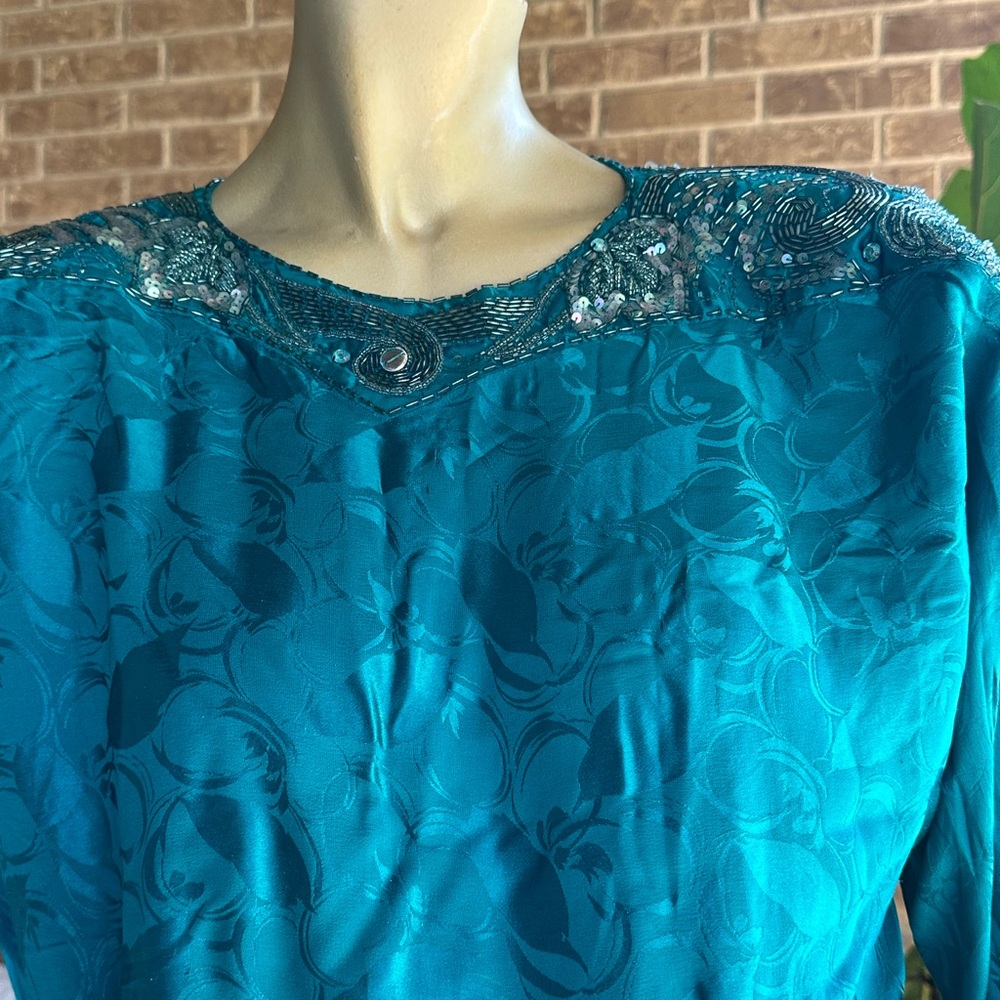 Vintage 1980’s Jade Sequin Silk Dress-6 Stunner! - Picture 3 of 7
